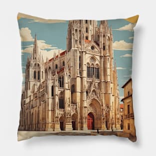 Burgos Cathedral Spain Travel Tourism Retro Vintage Art Pillow