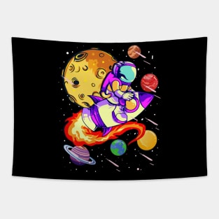 Astronaut Riding Rocket Spaceman Outer Space Planets Tapestry