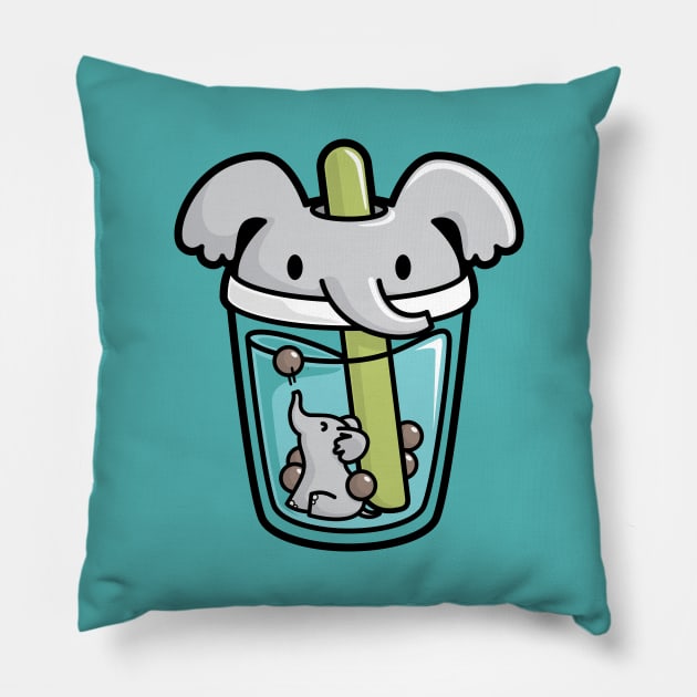 Bubble Tea with White Cute Kawaii Elephant Inside Pillow by BobaTeaMe