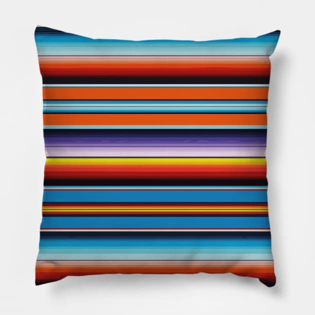 Blue serape saltillo poncho vibrant mexican blanket Pillow by T-Mex