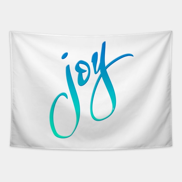 JOY Hand Lettered T-Shirt in Blue & Teal/Aqua Tapestry by dlinca