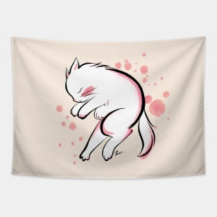 White cat dreaming Tapestry