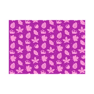 Pink Graphic Nature Pattern on Purple Background T-Shirt