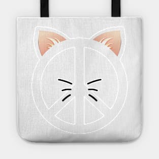 Vintage Peace Cat Sign White Hippie T-shirt Tote