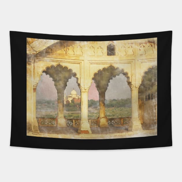 Taj Mahal from Agra Fort Tapestry by RosNapier