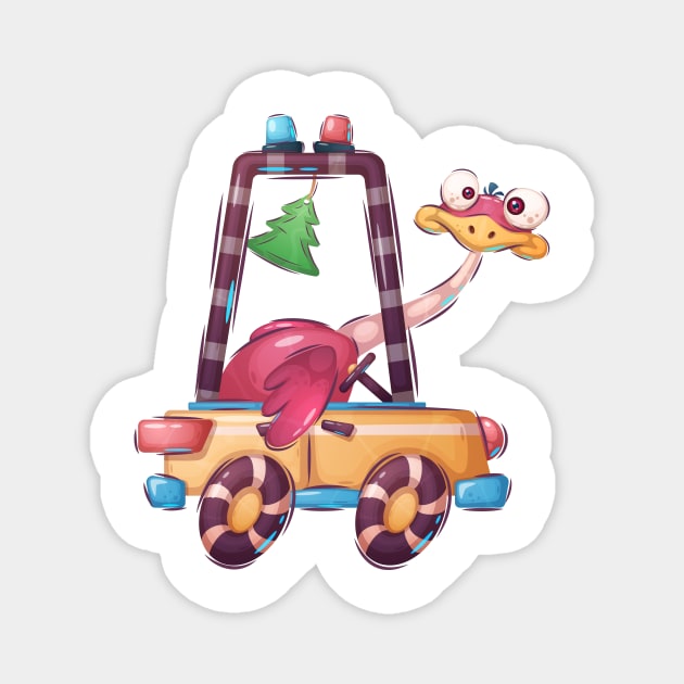 Funny ostrich driving a car cartoon concept Magnet by GiftsRepublic