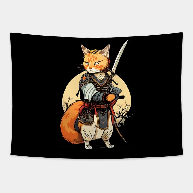 Japanese Cat Samurai Katana Catana - Love Cats Tapestry by Matthew Ronald Lajoie