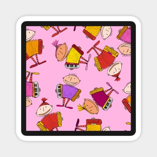 little accordionists - repeating pattern on pink Magnet