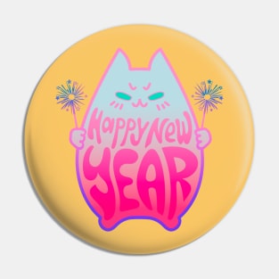 Happy New Year Cat Celebration #5 Blue Pink Purple Pin