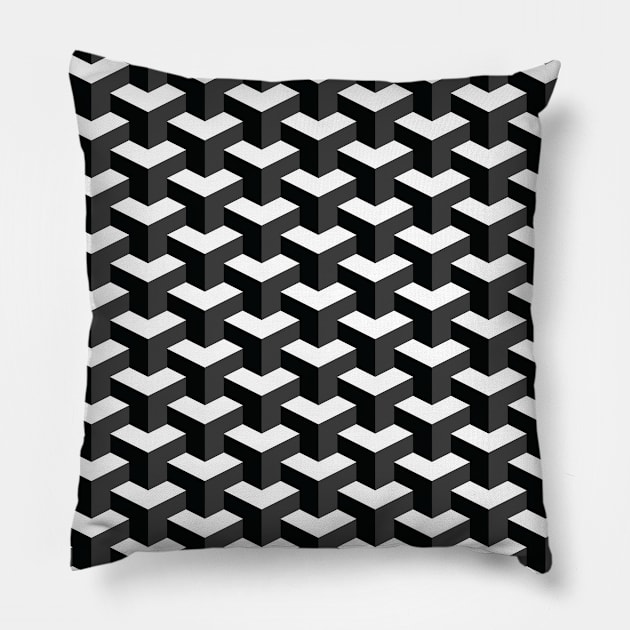 Black and White Cube Pattern 3D Effect Pillow by fakemirror