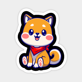 Cute Shiba Inu Dog Sitting With Scarf Cartoon Magnet