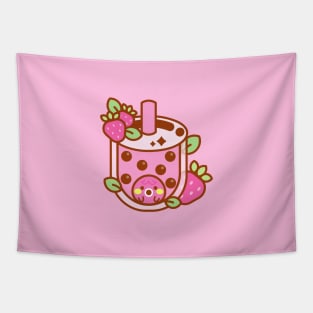 Pink Strawberry Boba Tea Tapestry