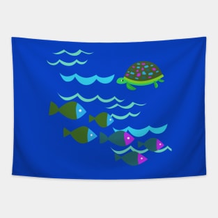 Abstract Turtle and Fish Tapestry