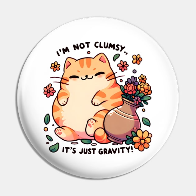 Clumsy Cat and Flower Vase Pin by Umbrella Studio