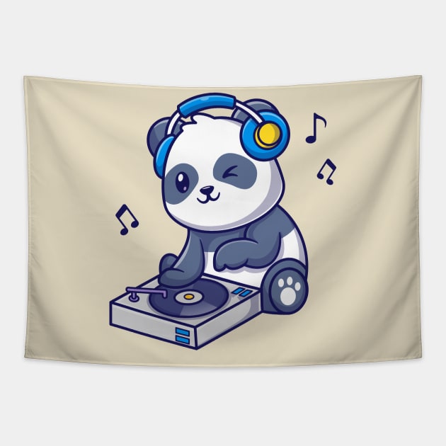 Cute Panda Playing DJ Music Cartoon Tapestry by Catalyst Labs