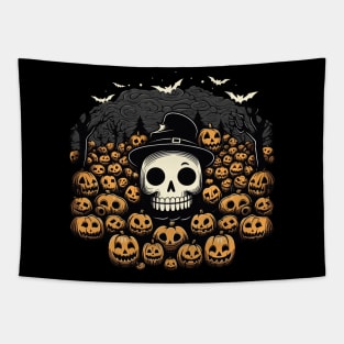 Pumpkin Cemetery Skull Tapestry