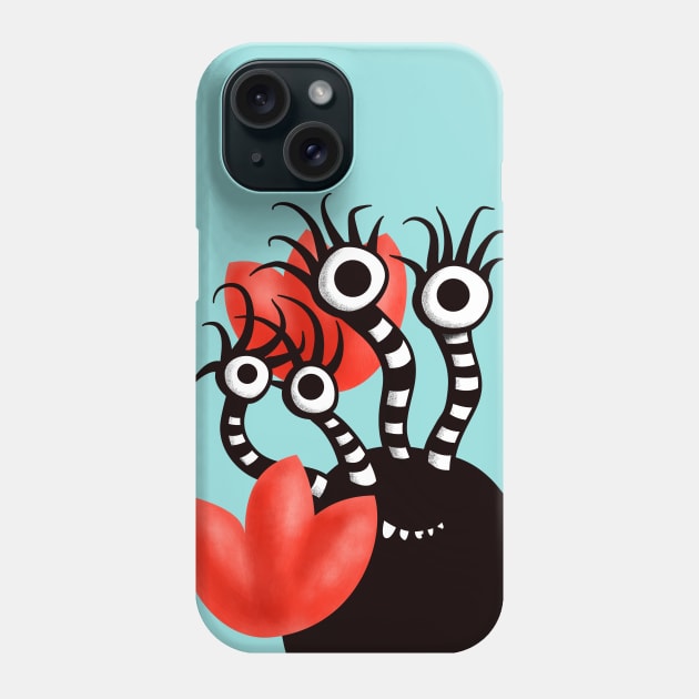 Cute Monster With Four Eyes Abstract Tulips Phone Case by Boriana Giormova