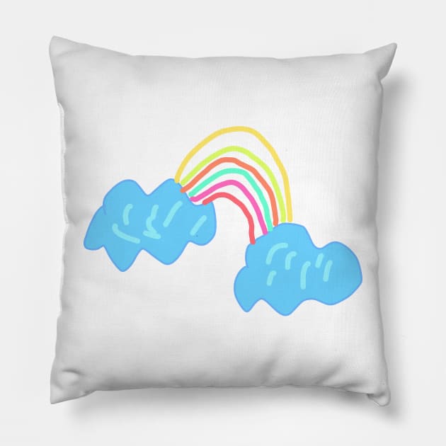 Blue clouds watercolor rainbow art Pillow by Artistic_st