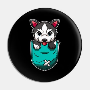 Cute Husky In Bag Dog Lover Pin