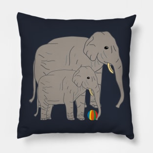 Elephant Mom with baby playing ball Pillow