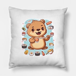 Cute Quokka eating sushi Pillow