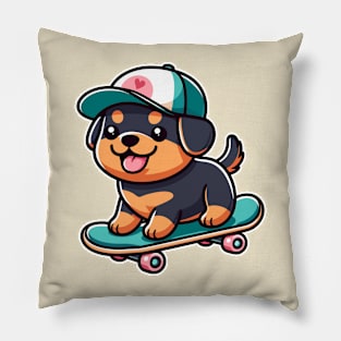 Rottweiler Puppy On Skateboard Kawaii Skater Dog Lover Pillow