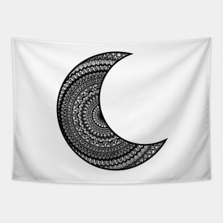 Black half moon mandala art Tapestry