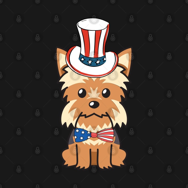 Funny yorkshire terrier dog is wearing uncle sam hat by Pet Station