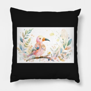Whimsical and Cute Watercolor Bird Pillow