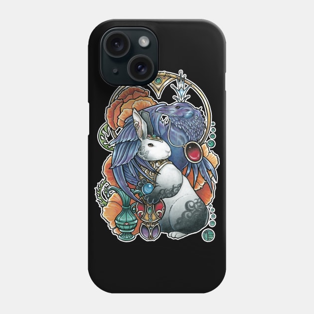 The Rabbit & The Raven - White Outlined Version - No Background Phone Case by Nat Ewert Art