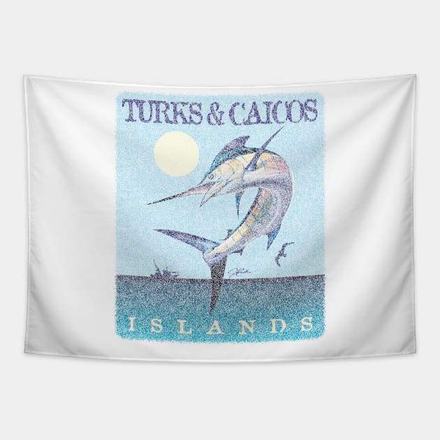 Turks & Caicos Islands Leaping Marlin (Distressed) Tapestry by jcombs