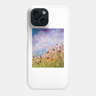 Look to the Light, Daylight flowers, flowers impressionism, wild flowers, clouds, skyscape, cloudy sky with flowers Phone Case