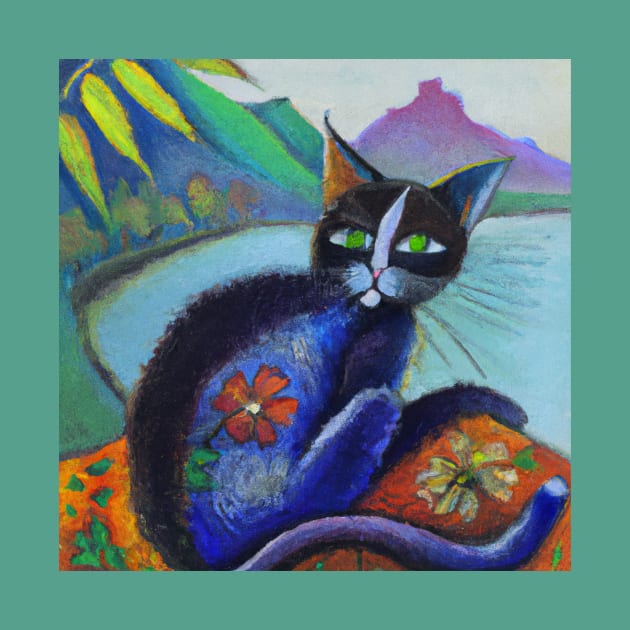 Island Cat Painting in the style of Gauguin by Star Scrunch