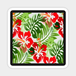 Hawaiian Flowered Pattern Tropical Red Green Magnet