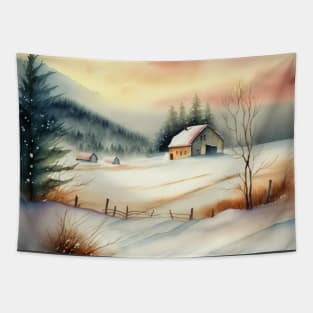 Chritsmas Snow Winter Watercolor Landscapes series 9 Tapestry