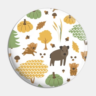 Boar family is in the forest seamless pattern Pin