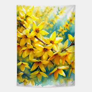 Vibrant Forsythia Decor - Watercolor Flower Tapestry