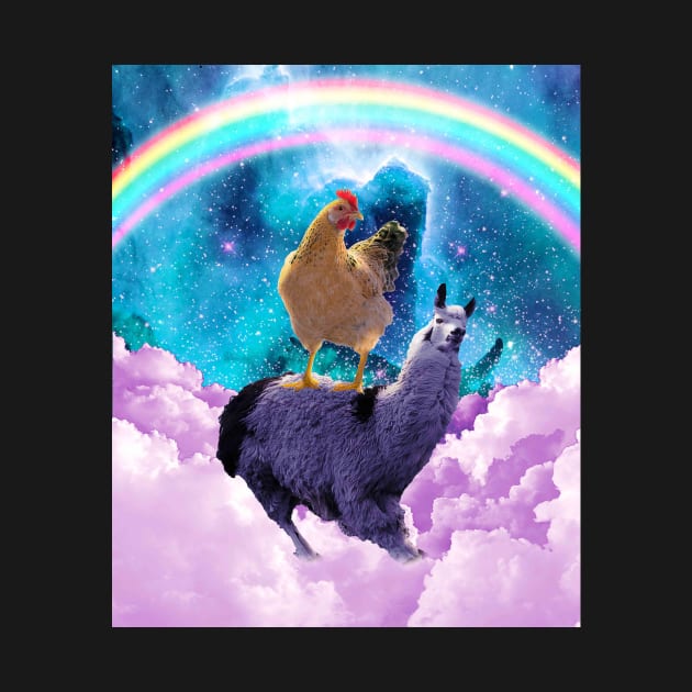 Chicken Riding Llama In Space - Rainbow by Random Galaxy