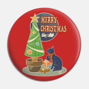 Xmas Tree And Black Cat Pin