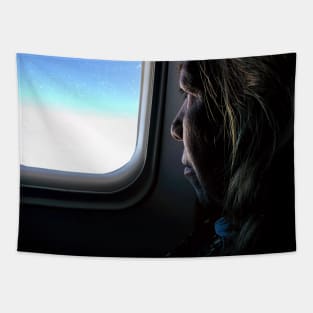 Woman Looking out the Airplane's Window Tapestry