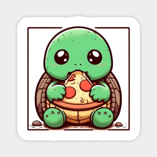 Pizza-Loving Baby Turtle Magnet