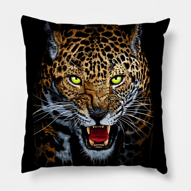 Aggressive Leopard Face Pillow by albertocubatas