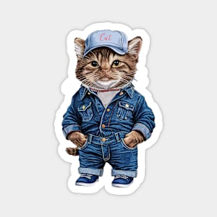 Cat Worker On Denim Magnet