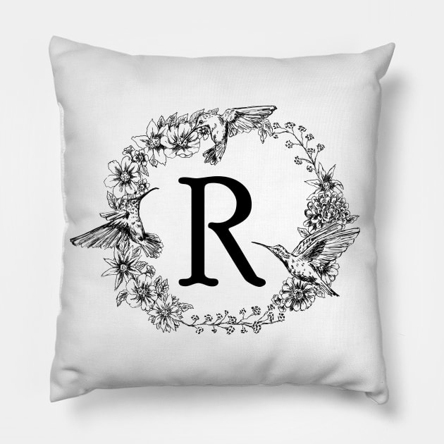 Monogram Frame Hummingbirds R Pillow by rachelsfinelines