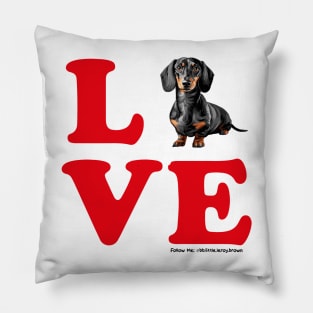 LOVE Black Tan Dachshund Red Letters Pillow