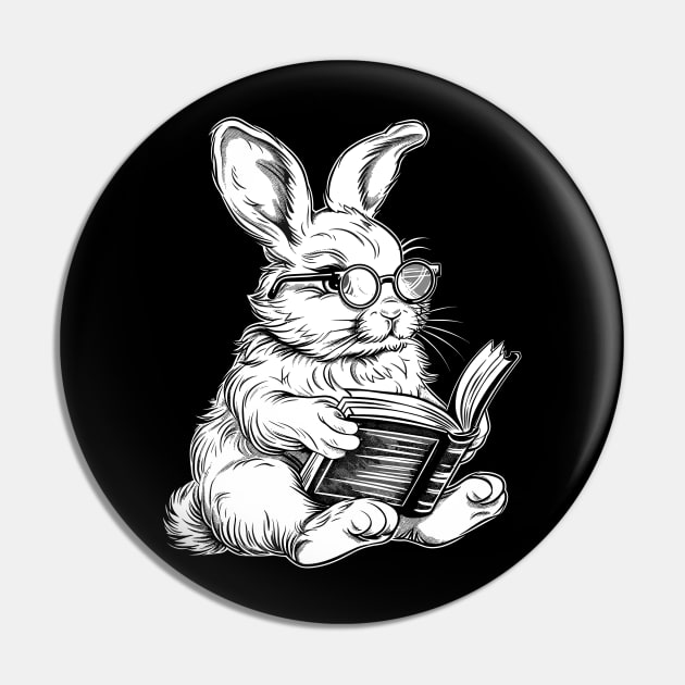 Cute Easter Rabbit Reading Bunny With Glasses Happy Easte Pin by RetroZin