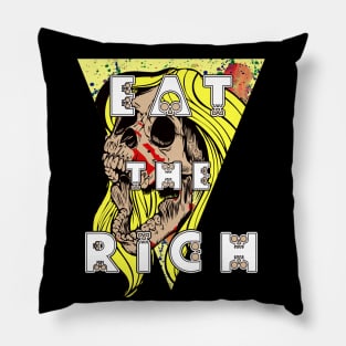 Eat the Rich Blonde Zombie Skull Karen Pillow