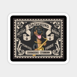 Funny Dachshund playing sax on classic stamp design Magnet