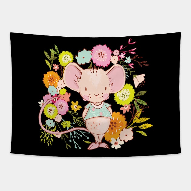 Little Flowers Mouse I Watercolor Motif Tapestry by Shirtjaeger