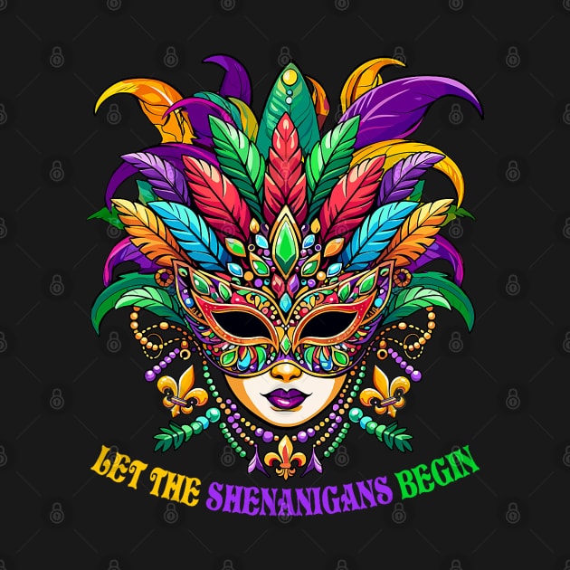 Let The Shenanigans Begin Mardi Gras Jester Mask Beads Women by Mitsue Kersting